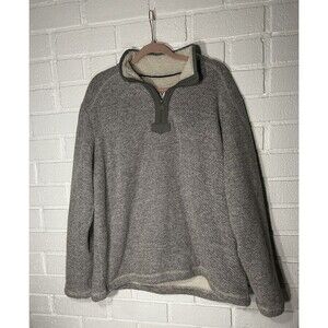 Orvis Mens Gray Large Sherpa Lined Pullover 1/4 Zip Sweater Jacket Mock Neck